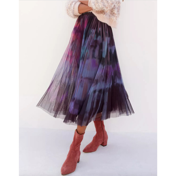 Anthropologie Geisha Designs Skirt XL Dania Tulle Tie Dye Pleated Midi Fairy - Picture 1 of 8